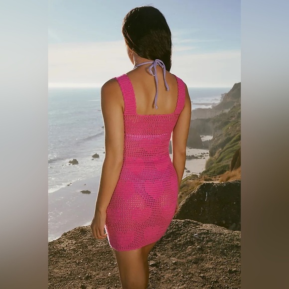 NWT BEACH RIOT James Sheer Cover-Up Mini dress size Medium in pink Crochet Dress - Picture 6 of 10